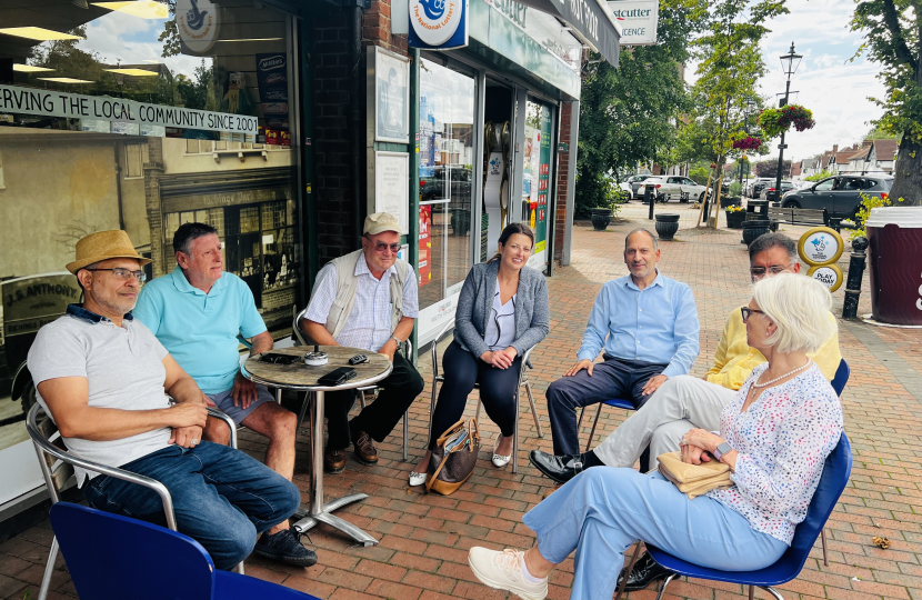 Joy talking to residents in Richings Park, Iver. 