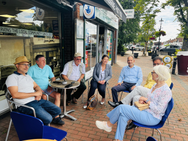 Joy talking to residents in Richings Park, Iver. 